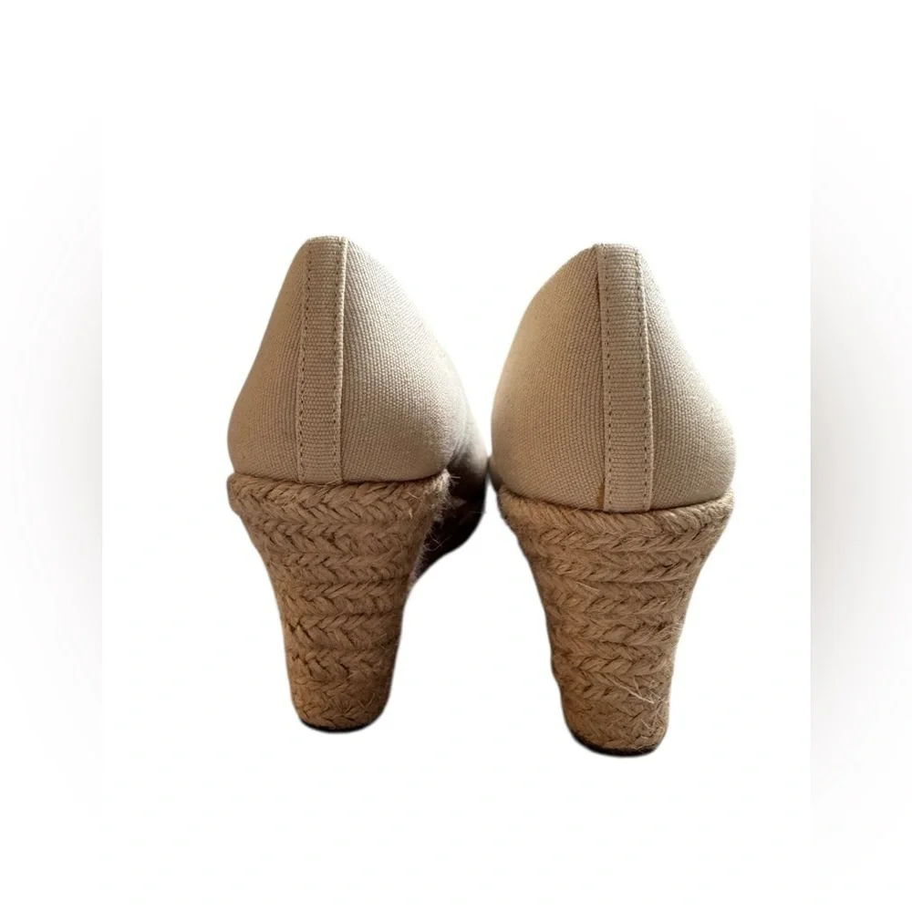 J. Crew Canvas Espadrille Wedge Heels Womens Sz 8.5 Beige Slip On Casual